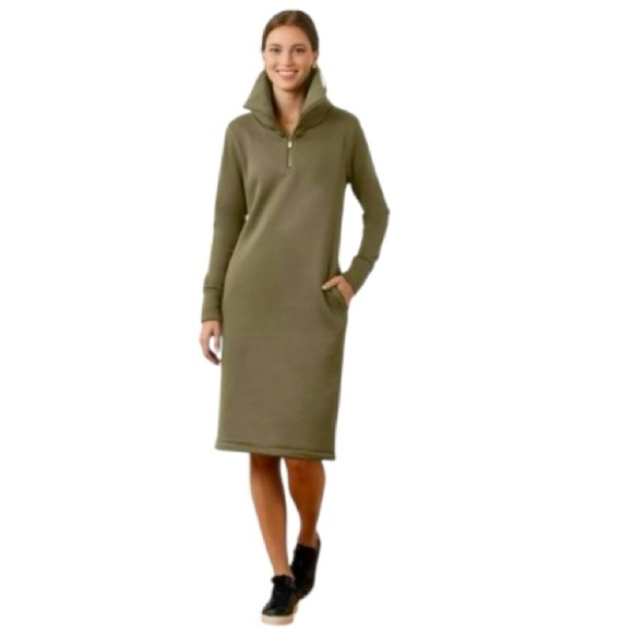 Dudley Stephens Womens Army Green Long Sleeves Doverton Jersey Fleece Dress Sz S - Picture 4 of 10